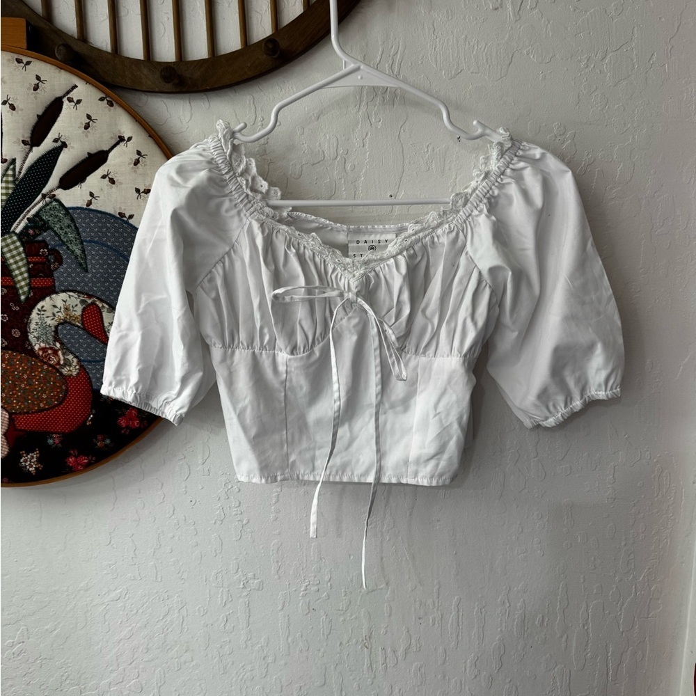 Daisy Street Urban Outfitter Puff Sleeve Crop Top Boho XS - Picture 2 of 6